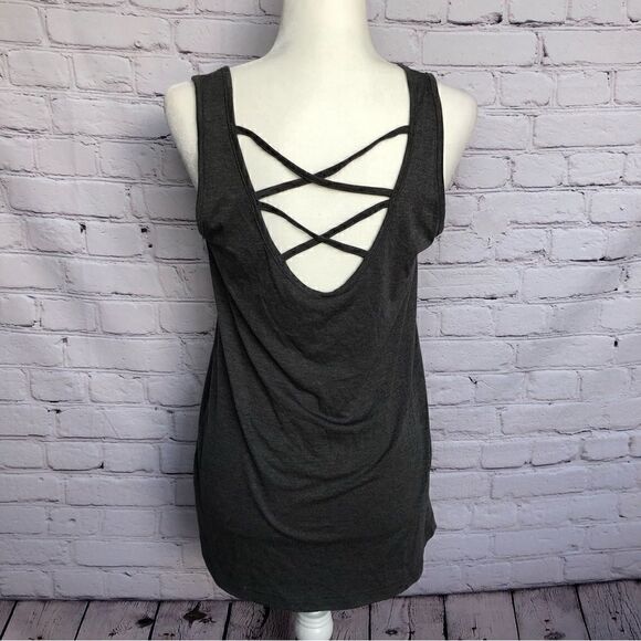 Virginia College Logo Tank Top Charcoal Heather Gray Criss Cross Back Medium - Picture 8 of 12